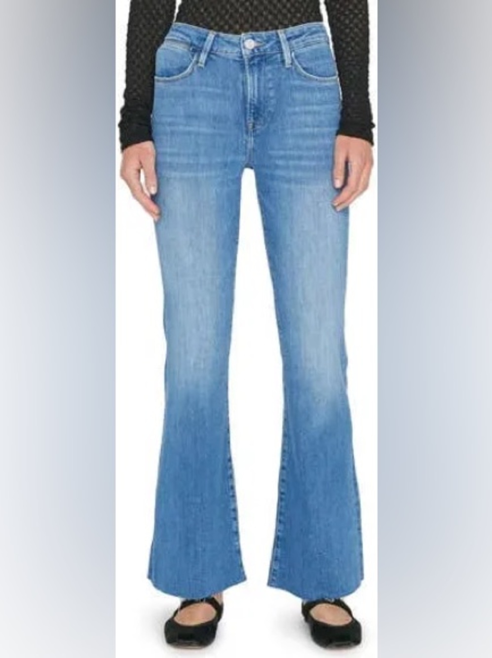 Frame Denim Le Easy flare Light Blue High-Rise Wide Leg Jeans with Frayed Hem